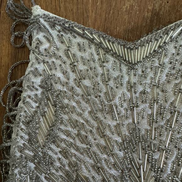 Vintage Silver Ivory 50s‎ 60s Le Regale Glass Beaded Clutch Evening Purse - Picture 2 of 8